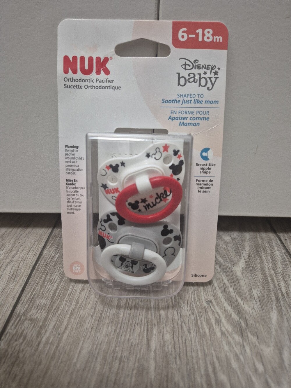 NUK Disney Baby Mickey Mouse Orthodontic Pacifier 6-18 months 2pk Gray & White